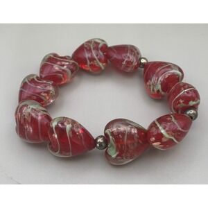 Red Foil Glass 3D Heart Stretch Bracelet Lamp work